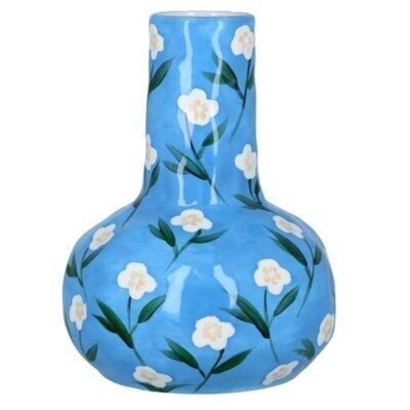 Ceramic vase in blue with painted white flowers. A lovely addition to your home for Spring and the perfect gift for Mothers day. By Gisela Graham.